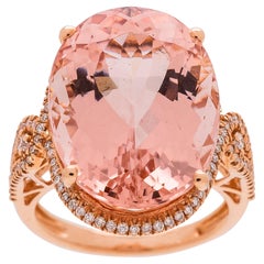 22.55 Carat Oval Cut Morganite Diamond Accents 14K Rose Gold Ring