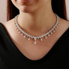 22.56 Carat Natural Diamond Graduated Fringe Necklace in 18K White Gold