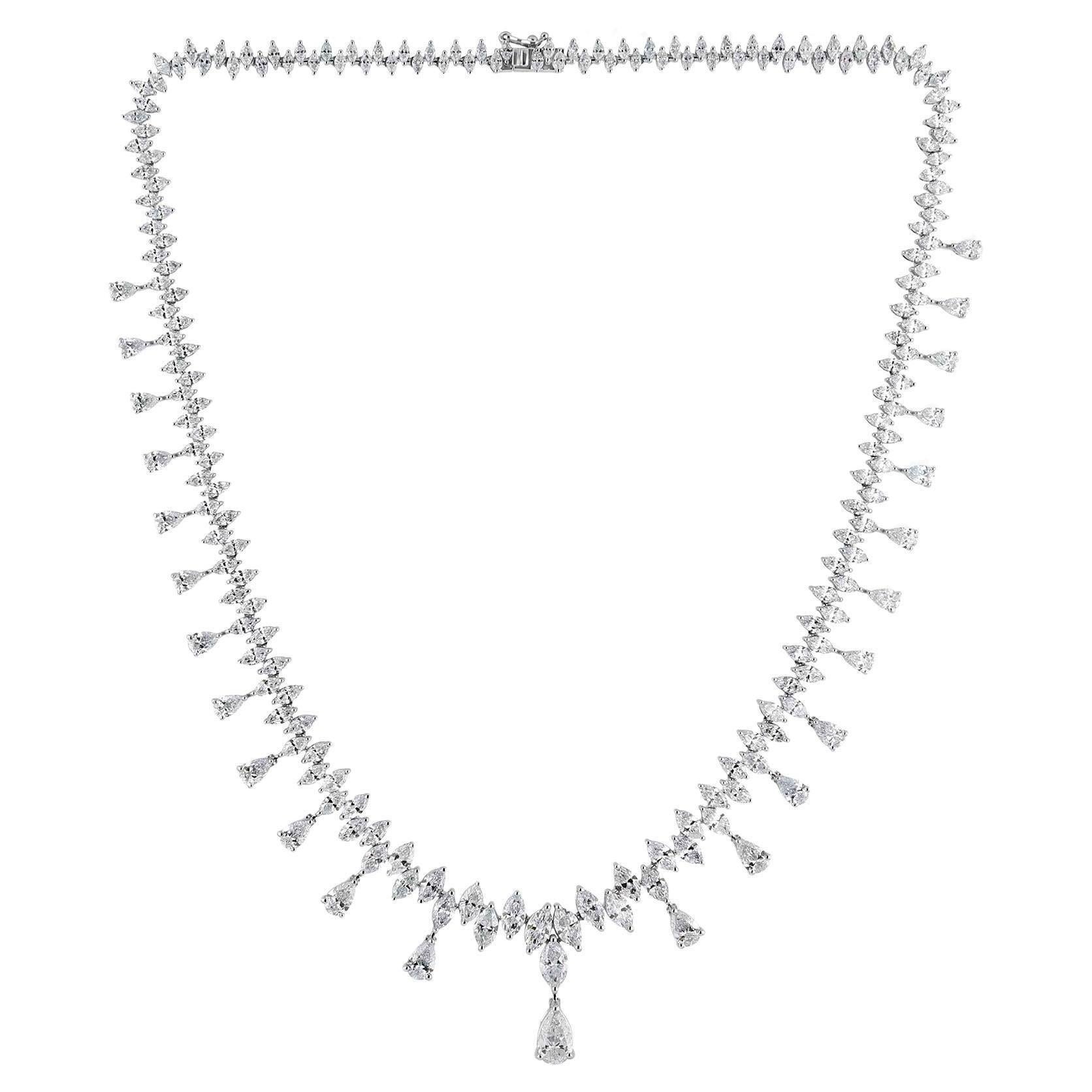 22.56 Ct Pear Diamond Fringe Graduation Choker Necklace 18K White Gold Necklace For Sale
