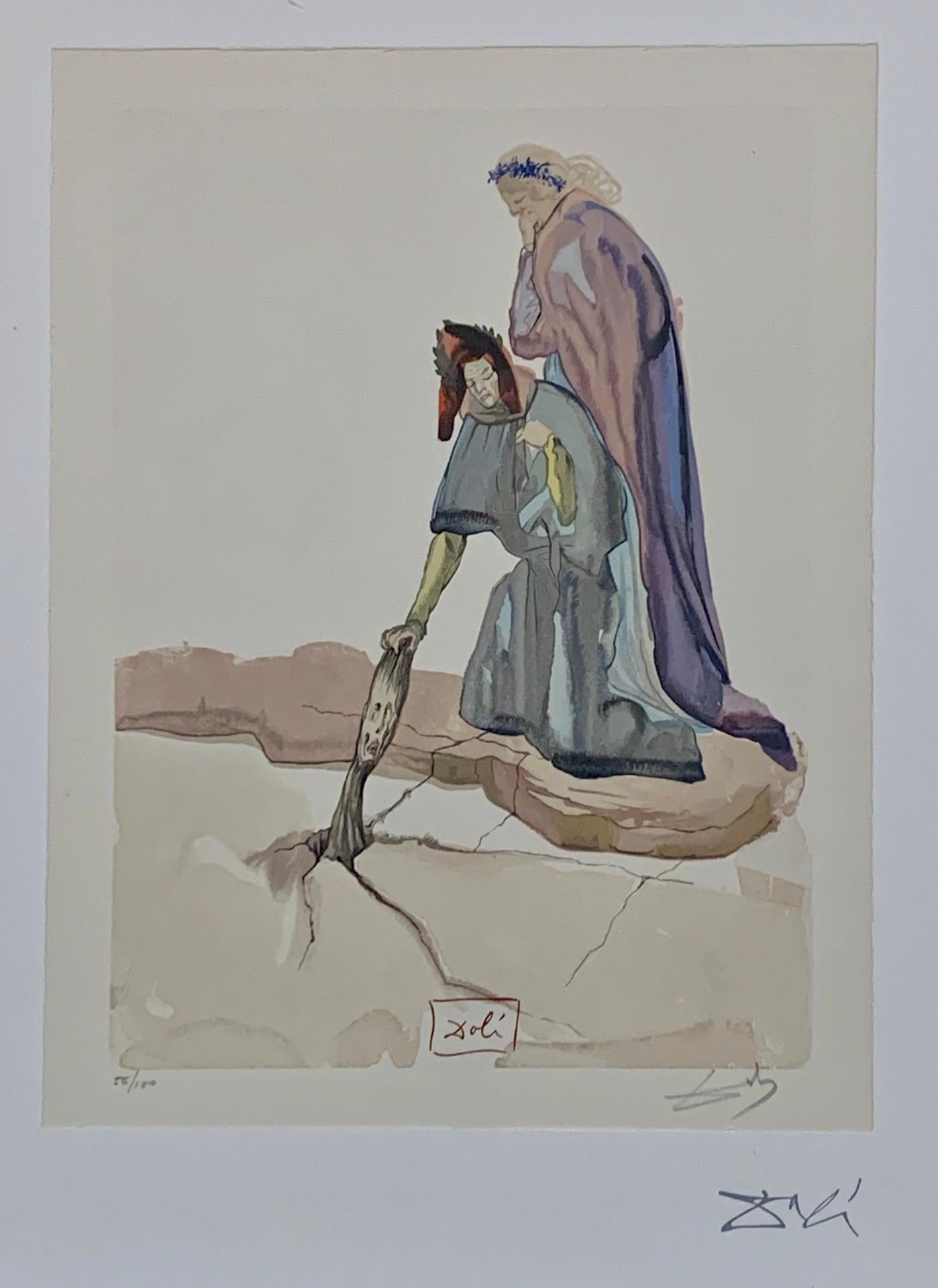 Inferno Canto 32 : Les marionnettes à leur pays d
origine de la Divine Comédie - Print de Salvador Dalí