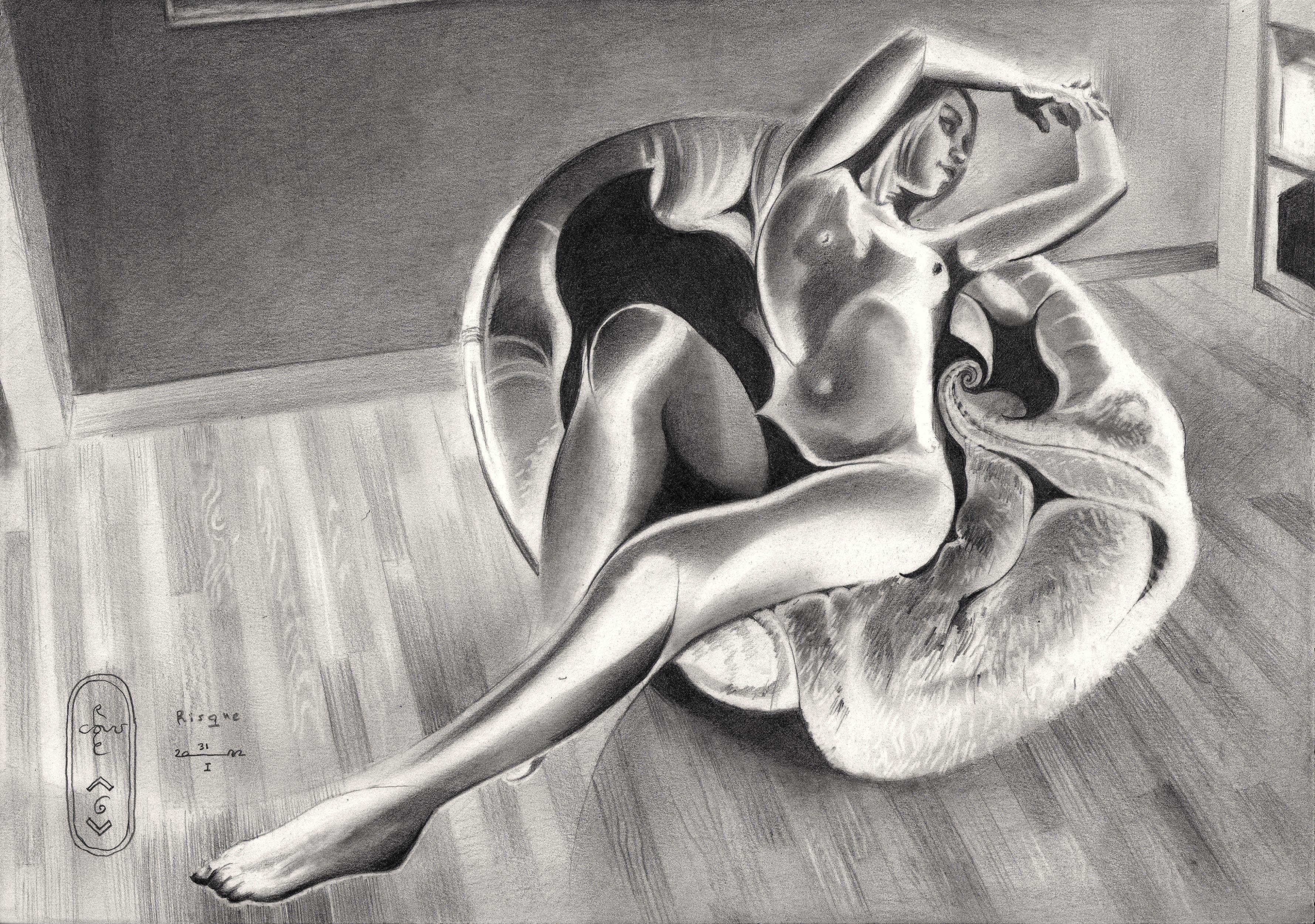 Risque â€“ 31-01-22, Drawing, Pencil/Colored Pencil on Paper - Art by Corne Akkers