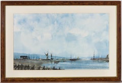 Alan Wickham - signiertes und gerahmtes Aquarell 1994, blauer Hafen