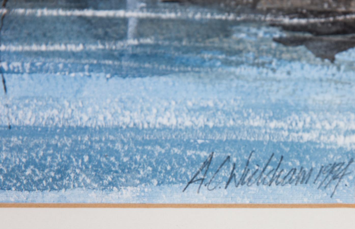 Alan Wickham - Signed & Framed 1994 Watercolour, Blue Harbour For Sale 3