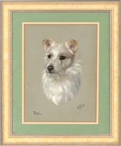 Dorothy S. Hallett - Pastel du début du 20e siècle, portrait d'un terrier, 'Tiny'