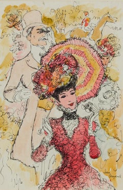 John Strevens (1902-1990) - Disegno a penna e inchiostro della metà del 20° secolo, Alle corse