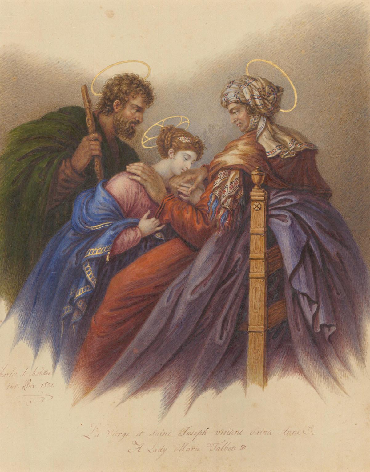 Charles de Chatillon (1777-1844) - Fine 1831 Watercolour, St Anne with Visitors 1