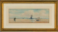 Charles Edward Cox - Signed 1891 Watercolour, Fishermen at Low Tide