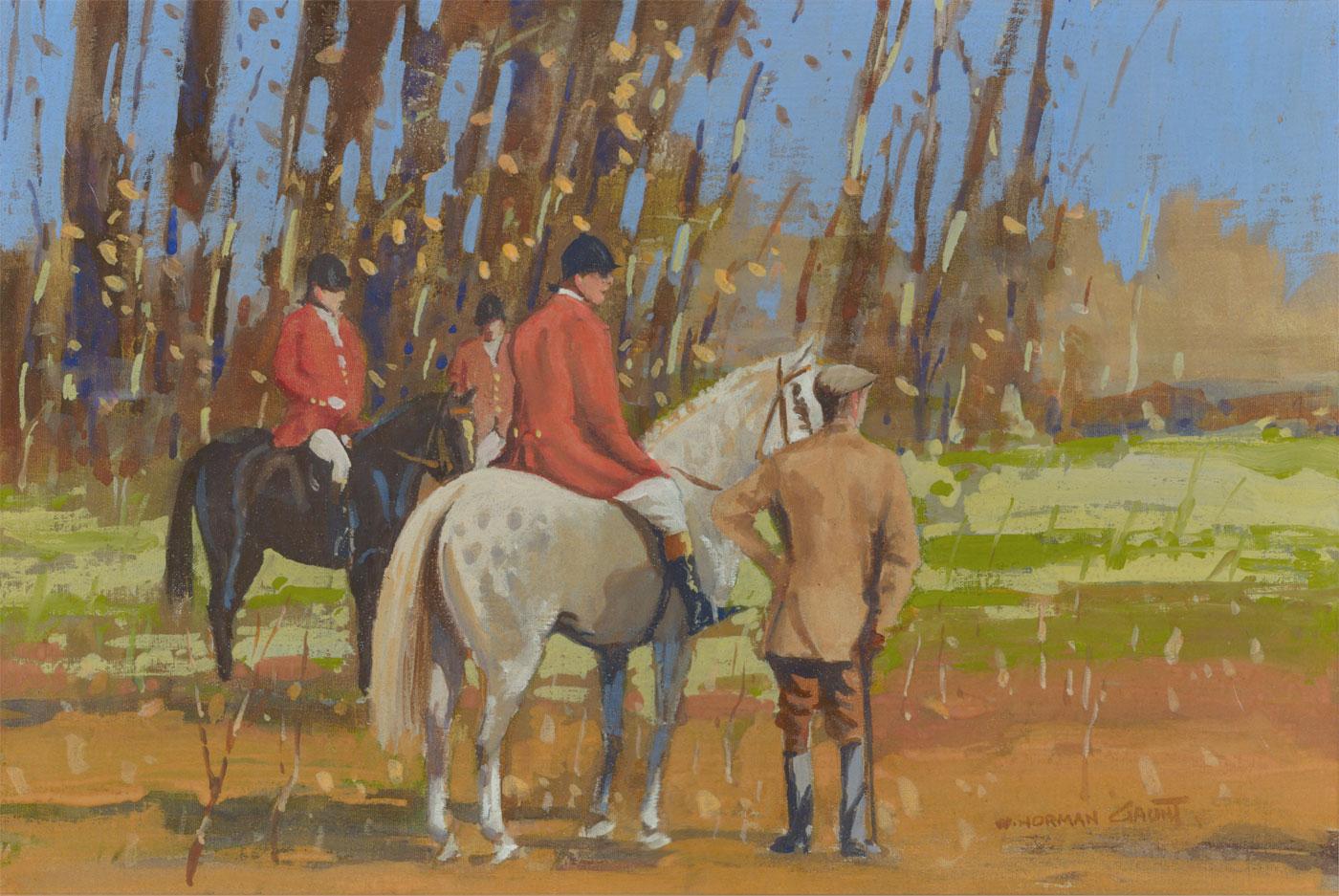 William Norman Gaunt (1918-2001) - Signed and Framed Gouache, Hunting Party For Sale 1