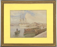 J.H. Butt - Signed and Framed 19th Century Watercolour, Dock Scene