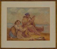 19th Century Watercolour - Figures on a Beach