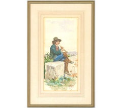 Eduard Vitali - Signed and Framed 19th Century Watercolour, Boy with a Flute