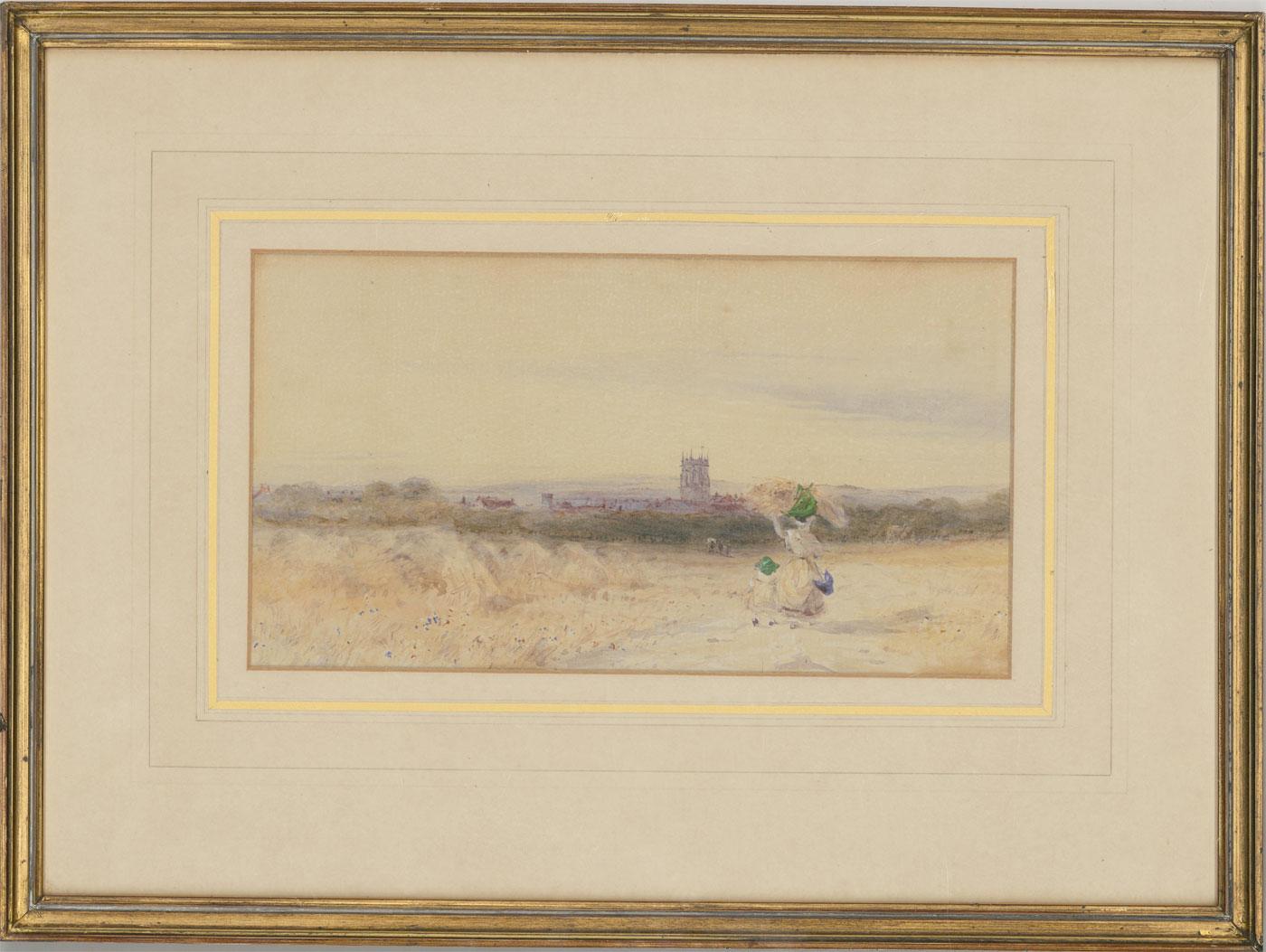 A very fine and delightfully detailed late 19th century watercolour, attributed to the artist Frederick Barry. This well-composed landscape view characterises the romanticisation of the pastoral genre that developed in popularity in the latter half