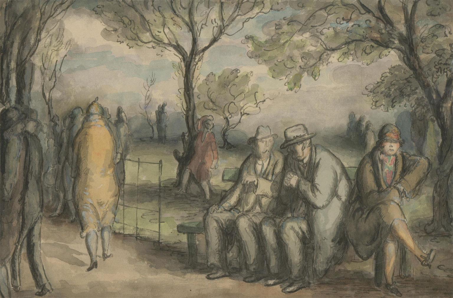 Harold Hope Read (1881-1959) - Framed Watercolour, Figures on a Park Bench 1