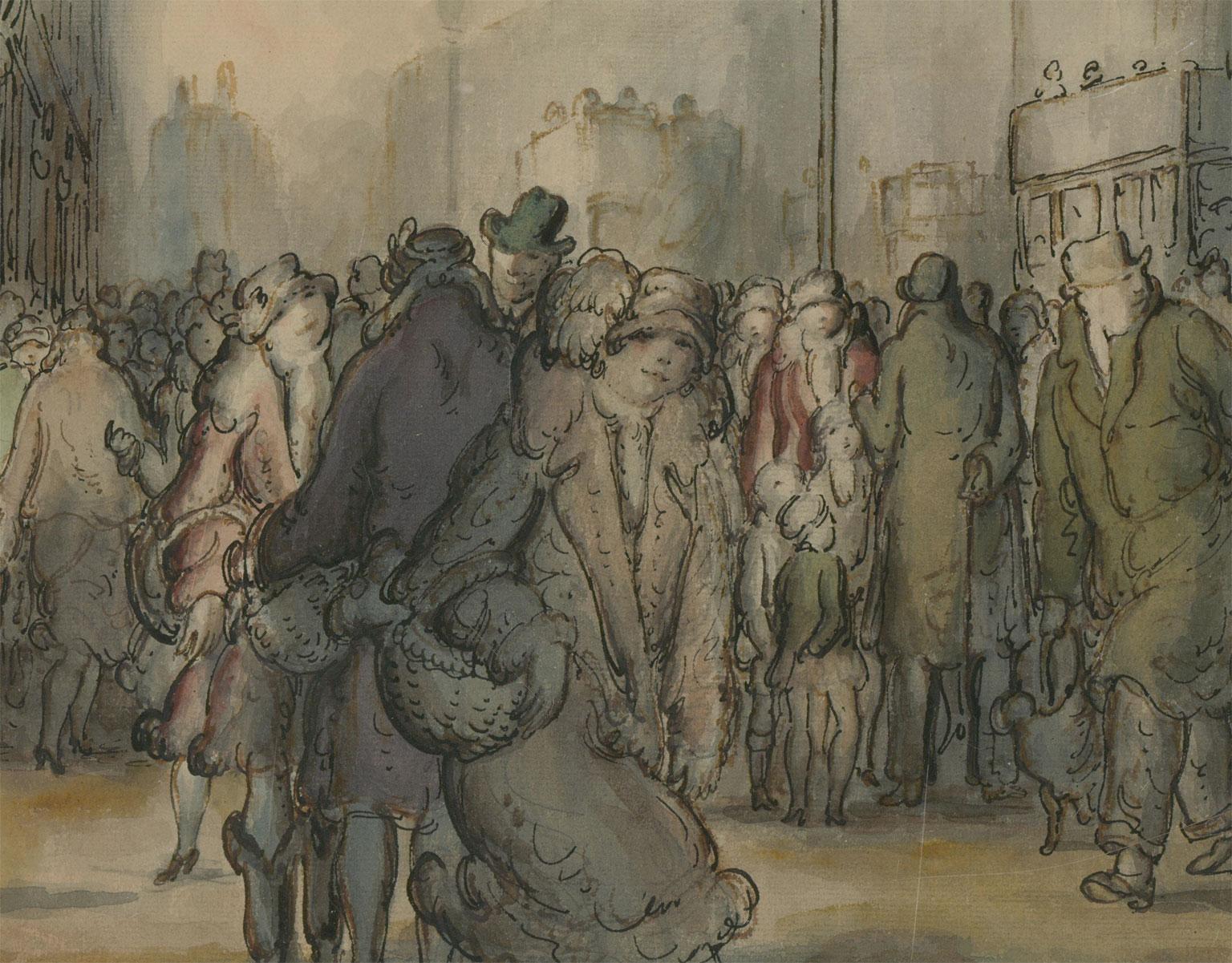 Harold Hope Read (1881-1959) - Aquarelle encadrée, scène de rue animée des années 1920 en vente 1