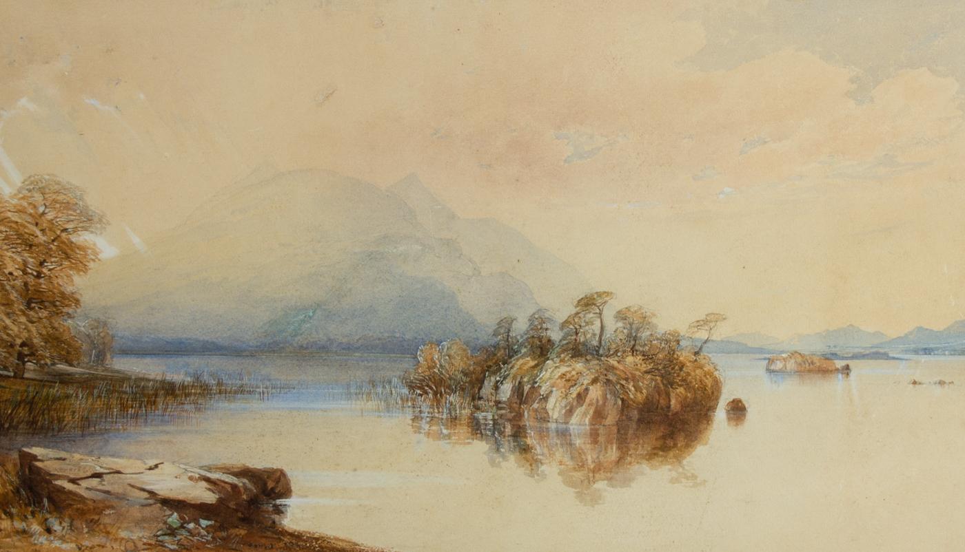 Ascribed to Lady C. Weisman - Framed Late 19th Century Watercolour, Lake Island For Sale 1