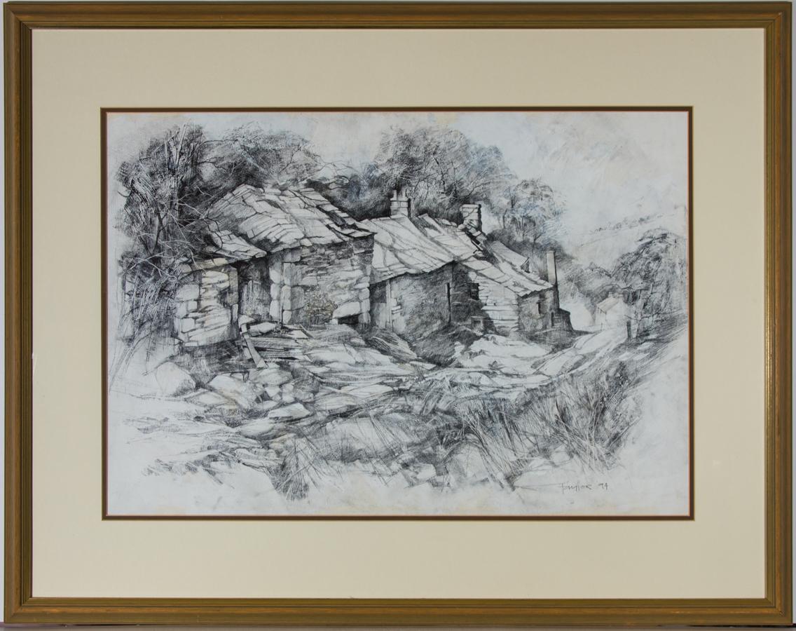William Bill Taylor Landscape Art - William (Bill) Taylor - Signed & Framed 1994 Graphite Drawing, Derelict Cottages