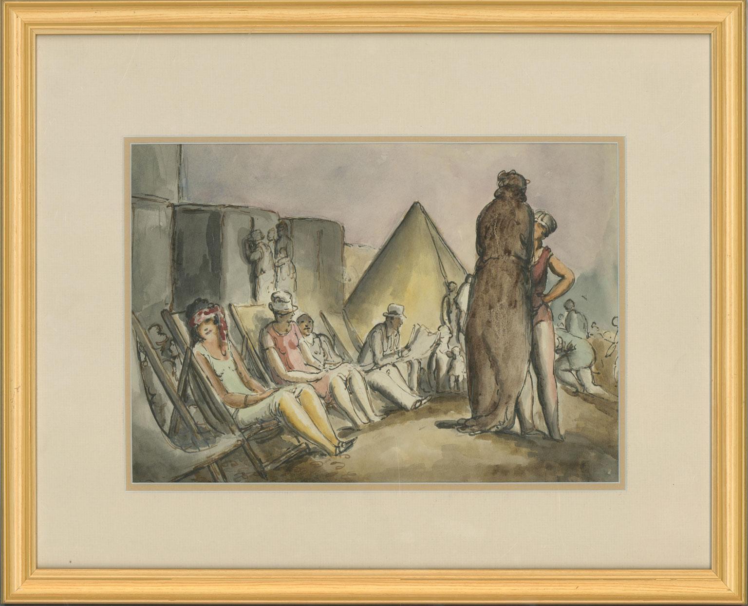 Harold Hope Read (1881-1959) - Framed Watercolour, Bathers on a Crowded Beach For Sale 3