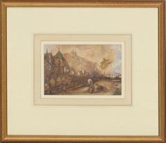 Alfred H. Vickers (1853-1907) - Aquarelle du XIXe siècle, Scène de rue d'automne