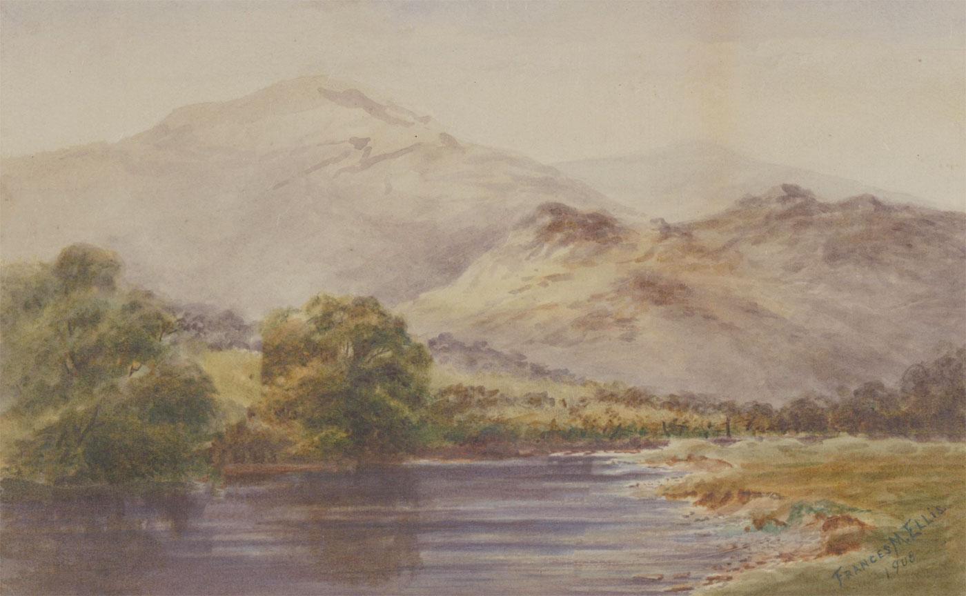 Frances M. Ellis - Framed 1908 Watercolour, Highland Landscape with Lake For Sale 1