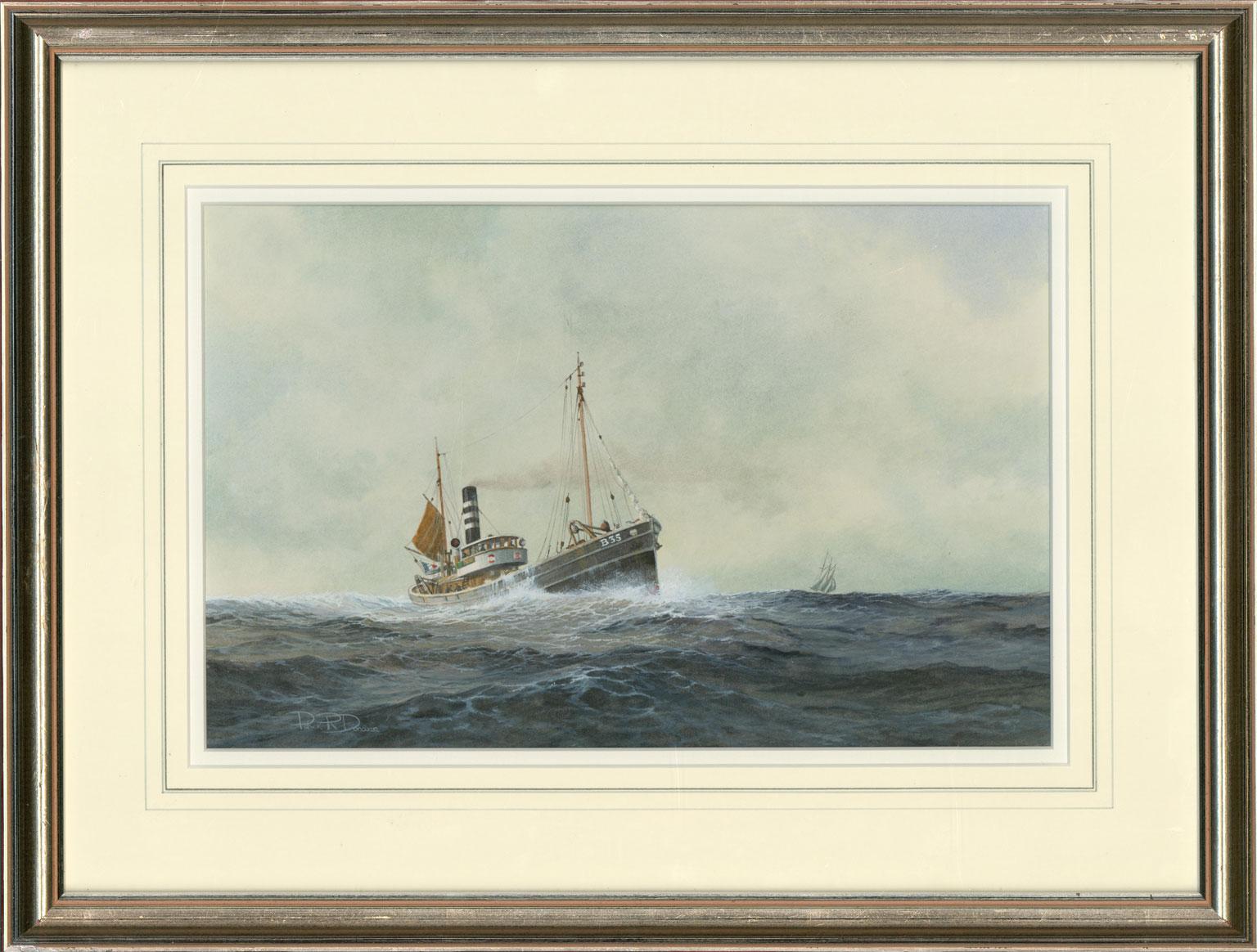 A very fine marine watercolour depicting two ships, The Suzanne and Marie from artist Patrick Donovan. Donovan specializes in marine and military subjects and lives near Dover, he says he finds inspiration "in watching the ever-changing panorama and