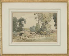 Vintage Percy Lancaster RBA RI (1878-1950) - 1902 Watercolour, Grazing Livestock