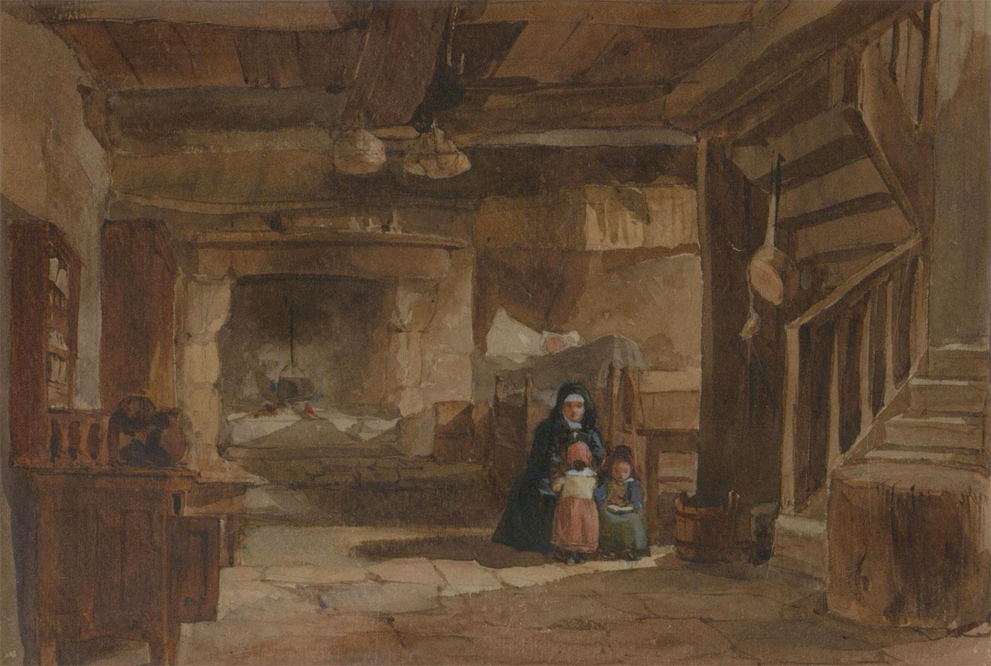 Edward Angelo Goodall RWS (1819-1908) - Signed Watercolour, Cottage Interior - Art by Unknown