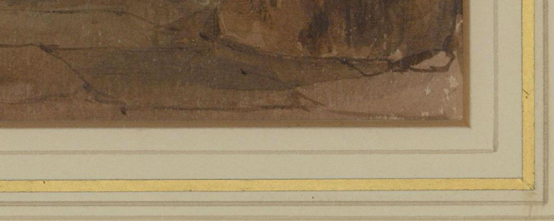 Magnifique aquarelle de la fin du XIXe siècle représentant une scène de cottage avec des personnages, réalisée par l'artiste anglais Edward Angelo Goodall (1819-1908). Cette composition rappelle les scènes d'intérieur hollandaises, avec son