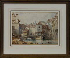 Framed Late 19th Century Watercolour - Continental Town Scene