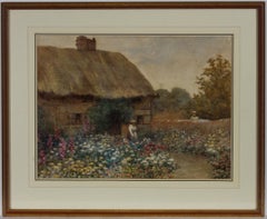 Antique M. Molyneux - Signed 19th Century Watercolour, Lady Tending to the Garden