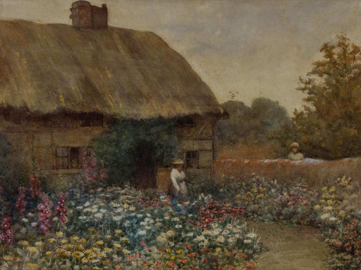 M. Molyneux - Signed 19th Century Watercolour, Lady Tending to the Garden For Sale 1