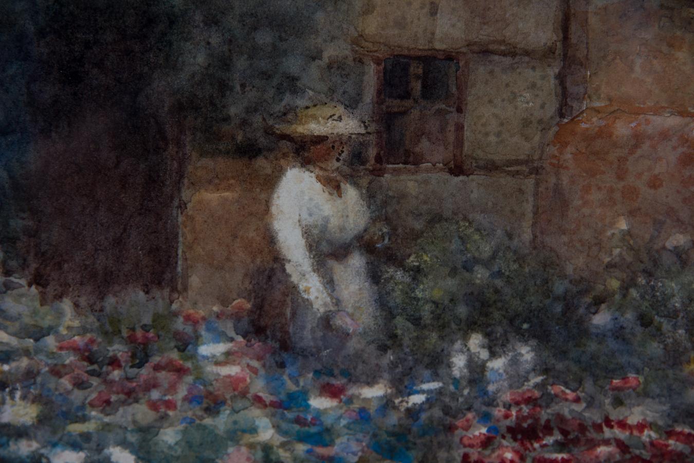 M. Molyneux - Signed 19th Century Watercolour, Lady Tending to the Garden For Sale 3