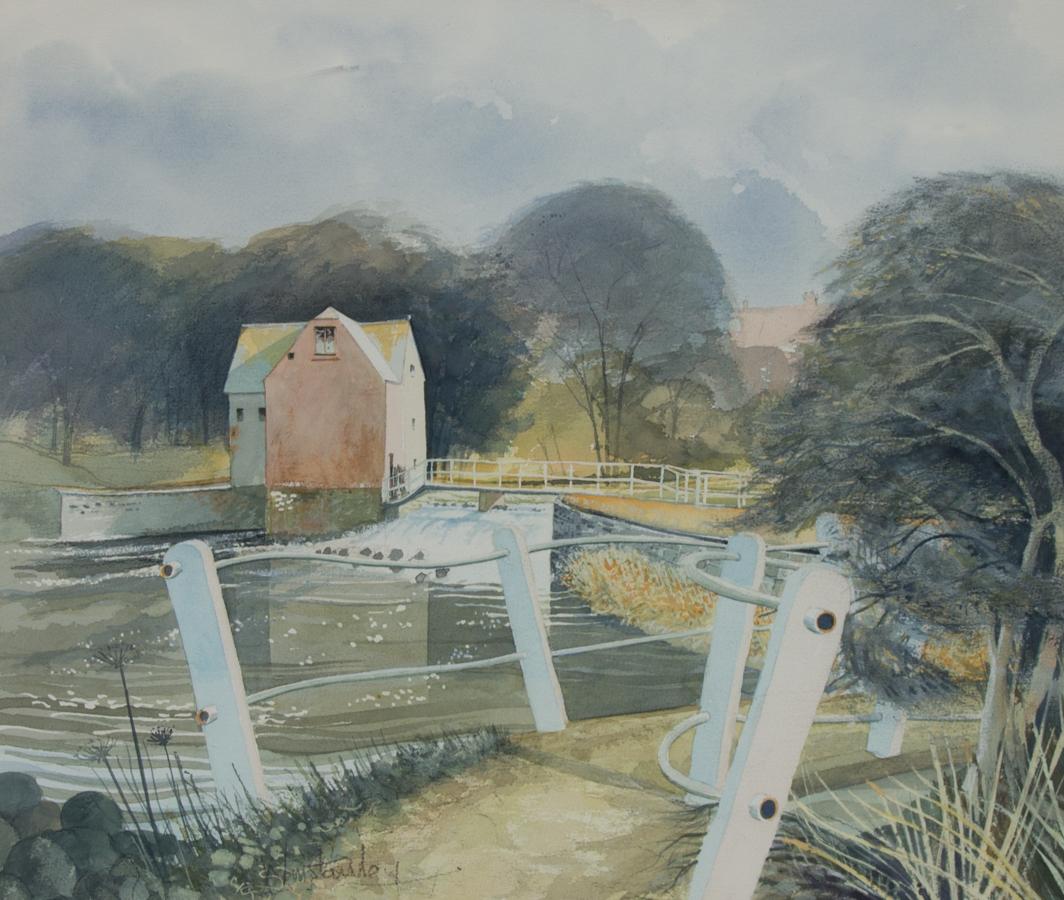 Winstanley - Großes gerahmtes Aquarell des 20. Jahrhunderts, The Weir im Angebot 1
