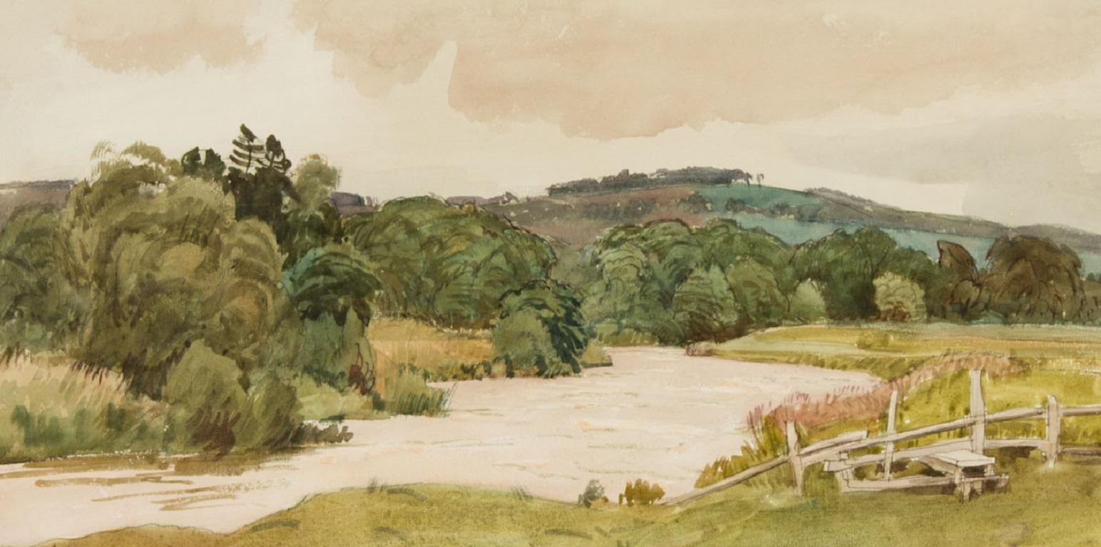 Cedric Kennedy (1898-1963) - Signed, Exhibited 1934 Watercolour, River and Stile For Sale 1