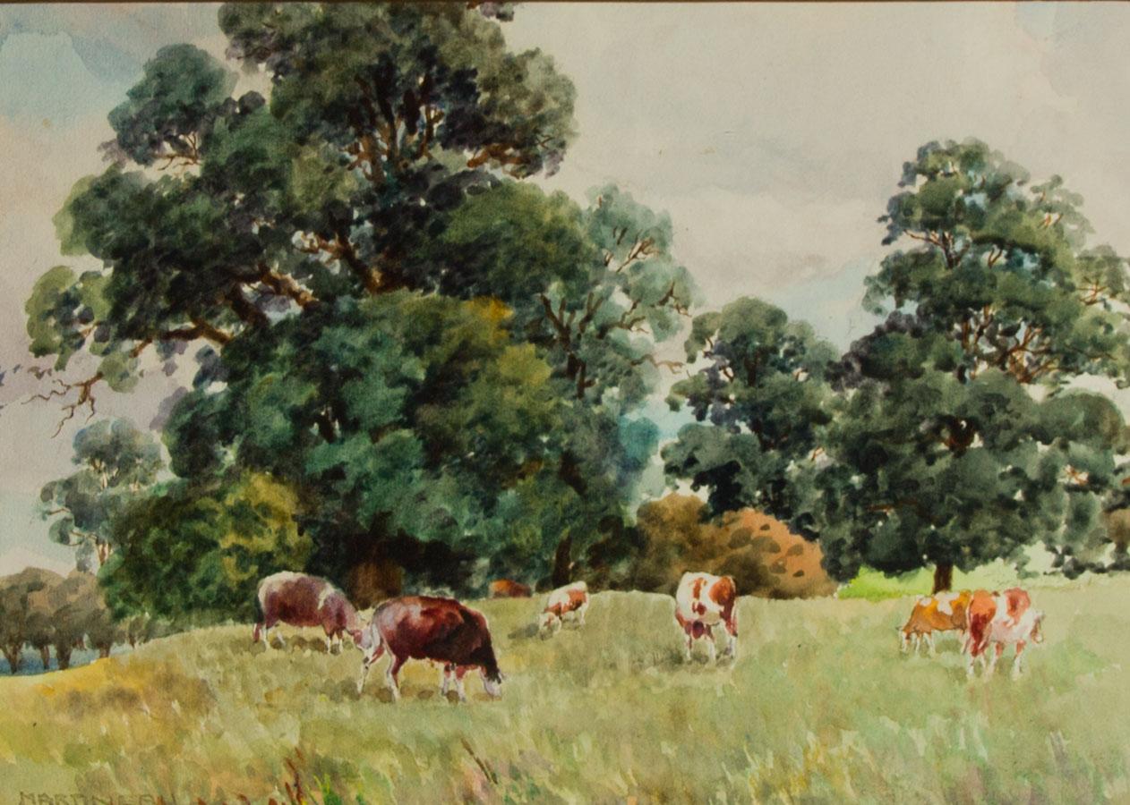 Gertrude Martineau (1840-1924) - Acuarela, Ganado en un paisaje 1