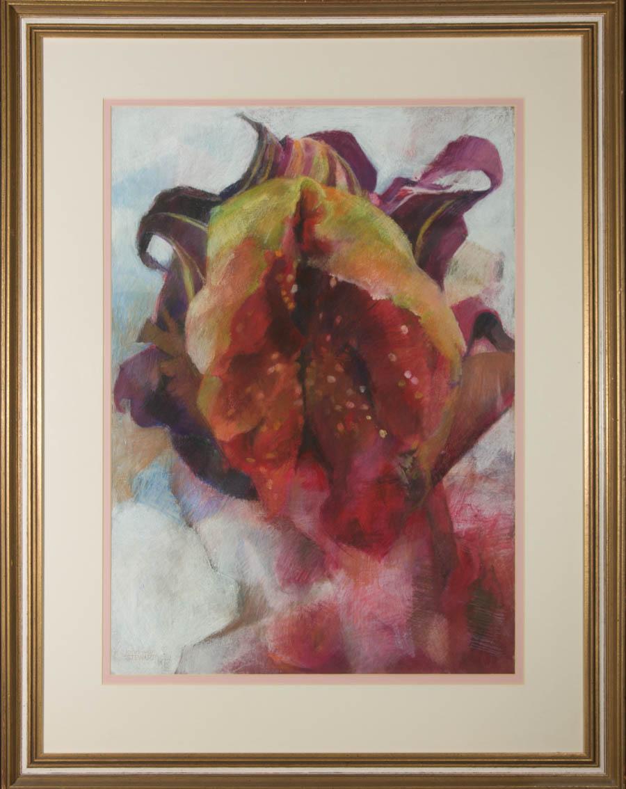 A striking and bold still life study in pastel by the British artist John Ivor Stewart. With areas of acrylic. Handsomely presented in a double card mount and gilt effect frame. Artist's label to the reverse. Signed. On wove.
