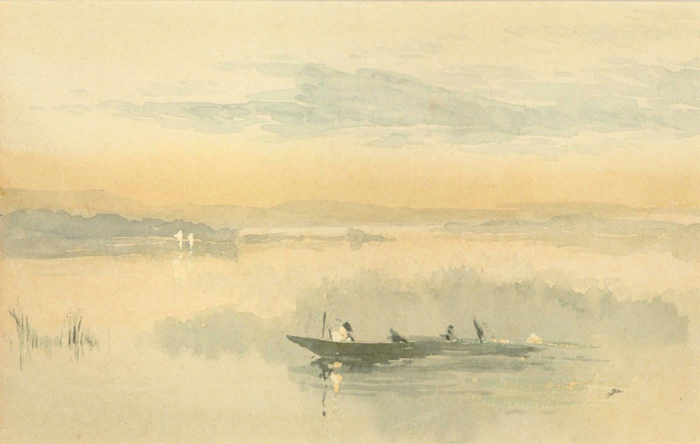 Attrib. Paul Jacob Naftel RWS (1817- 1891) - Watercolour, Punt on a Lake For Sale 1