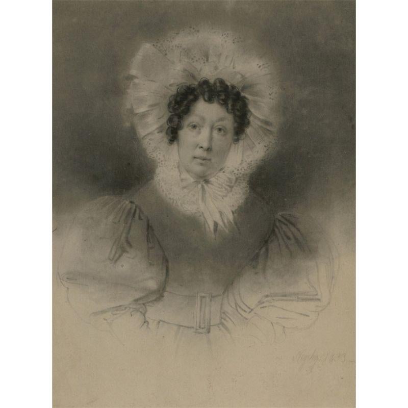 Drawing au fusain de Joseph Mathias Negelen (1792-1870) - 1833, Lady in a Bonnet en vente 1
