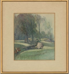 Claude Allin Shepperson ARA ROI (1867-1921) - Aquarelle, Un couple et un canon