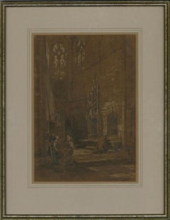 Drawing encadré en graphite de la fin du XIXe siècle - église de St. Sauveur Dinan