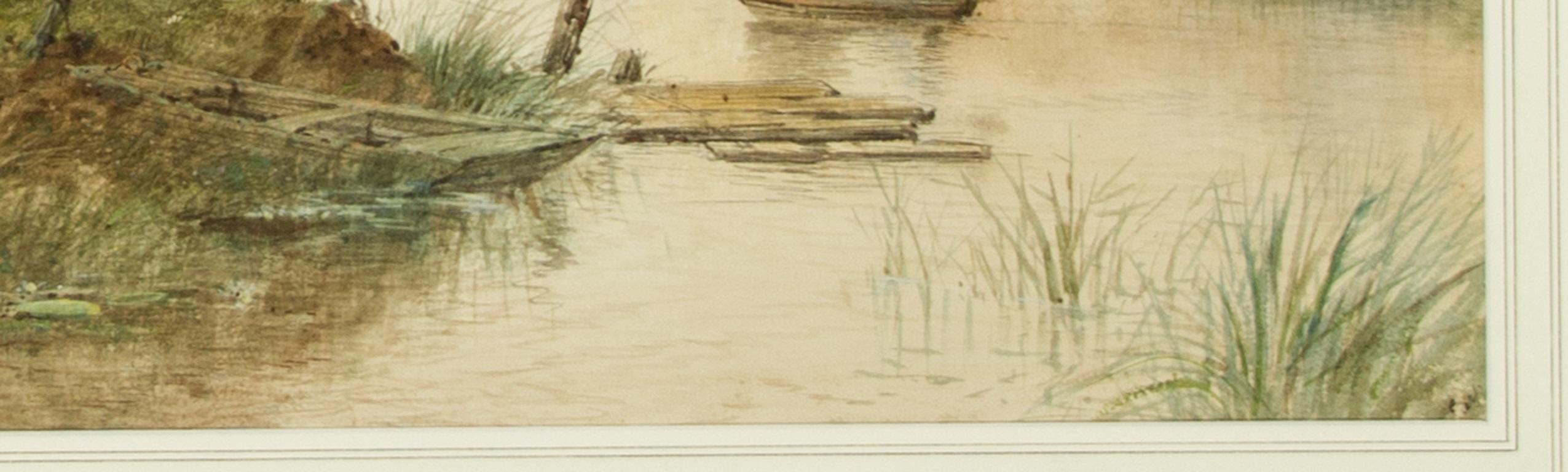 Edwin Earp (1851-1945) zugeschrieben - Beeindruckendes Aquarell, Flusslandschaft 3