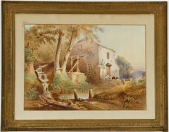 W. Stevens - 19th Century Watercolour, Figures in a Water Mill Scene