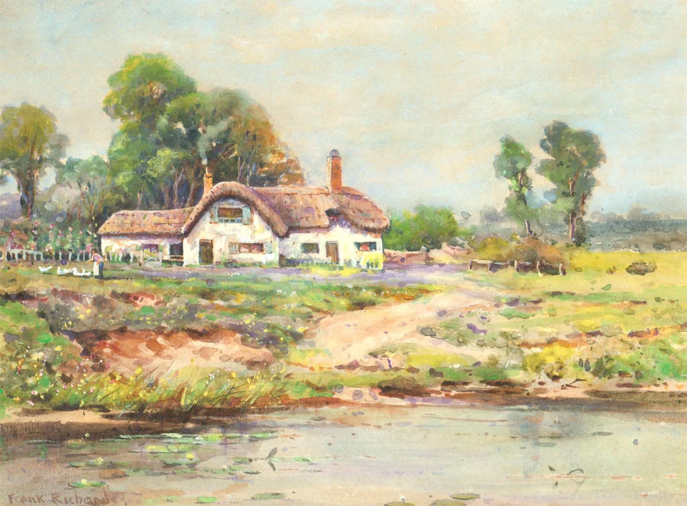 Frank Richards (1863-1935) - Signed Watercolour, Thatched Cottage in a Landscape For Sale 1