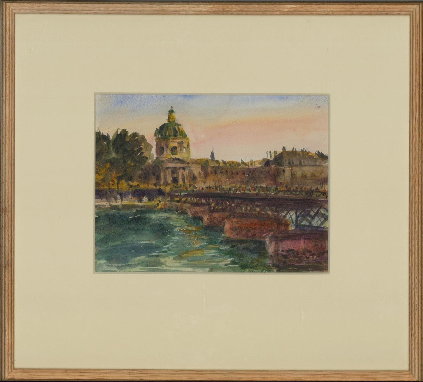 Ronald Olley (1923) - vers 2000 - Aquarelle, Pont des Arts at Sunset