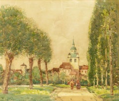 Signiertes und gerahmtes Aquarell von George Graham (1881-1949) aus dem Jahr 1916, Die französische Stadt