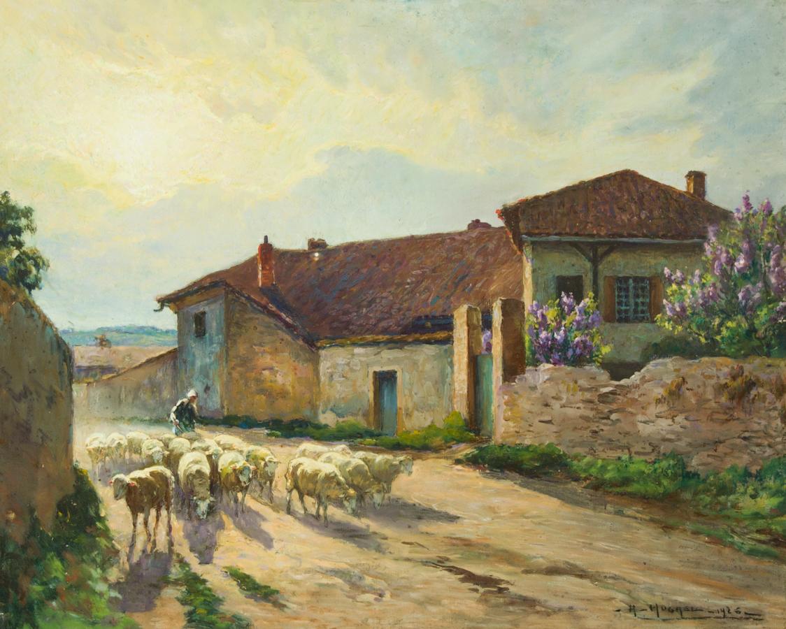 Claude HonorÃ Hugrel (1880-1944) - Large Signed 1926 Gouache, French Shepherdes - Art by Claude HonorÃ© Hugrel