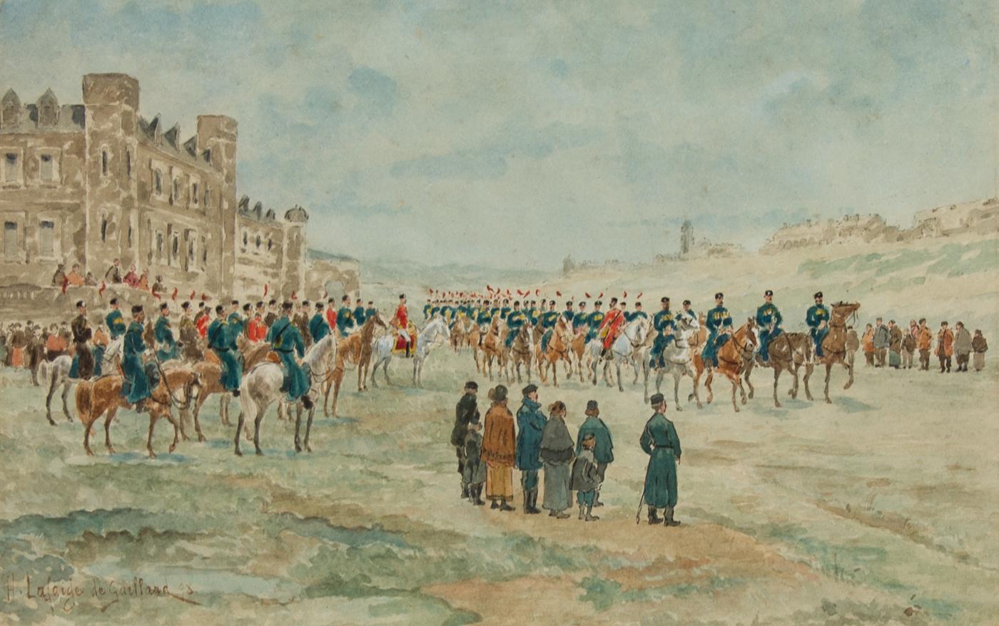 Henri Lafarge de Gaillard - 1898 Watercolour, Lancers March, Military Parade For Sale 1