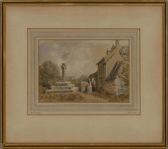 Antique Attrib. Robert Brandard (1805-1862) - Watercolour, Stone Wayside Cross