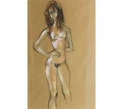 Peter Collins ARCA - Framed c.1970s Pastel, Standing Female Nude