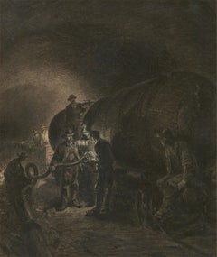 LÃCon Benett (1839-1917) - Very Fine Charcoal Drawing, The Railway Tanker