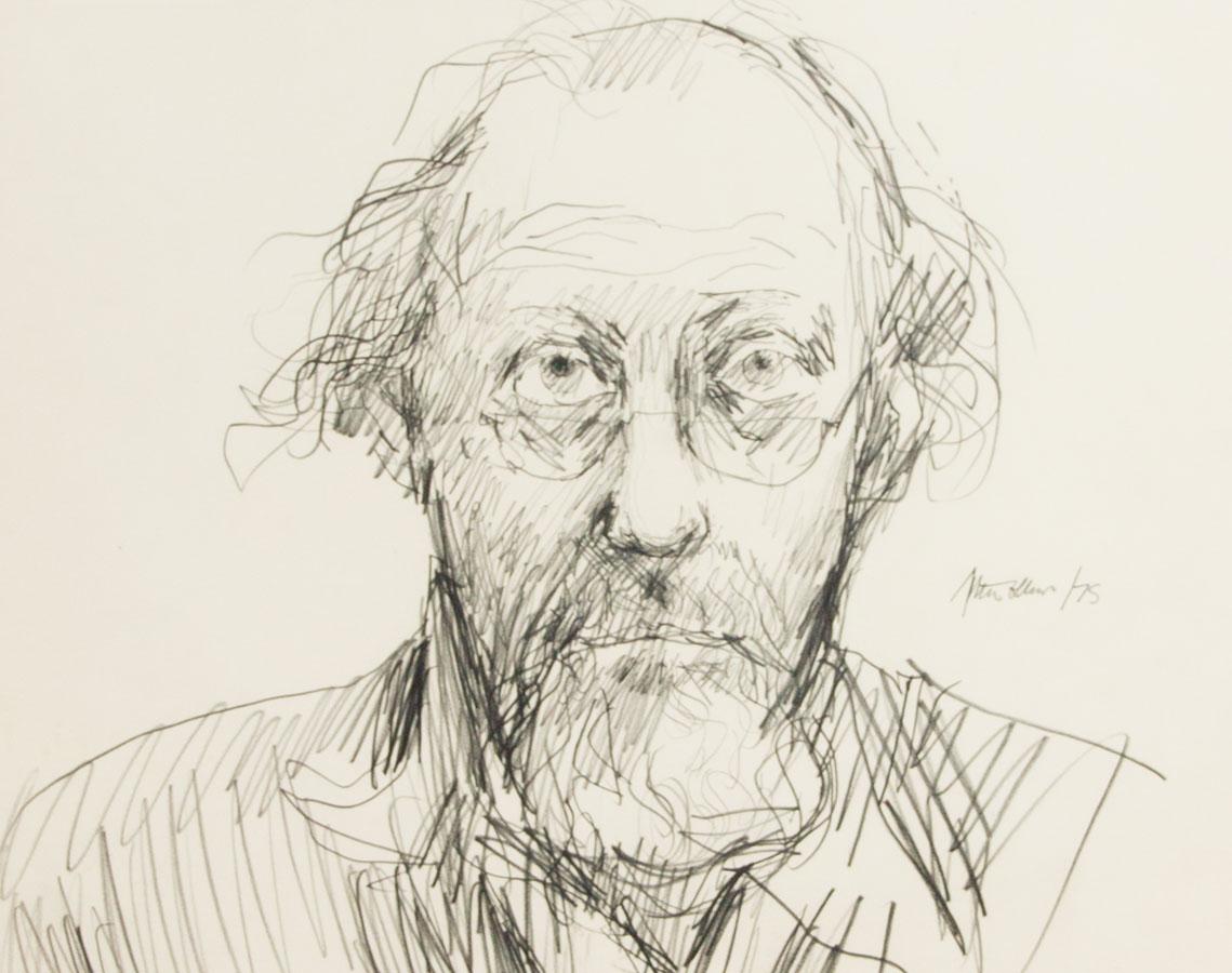 Peter Collins ARCA - Disegno in grafite del 1975 firmato e incorniciato, autoritratto in vendita 1